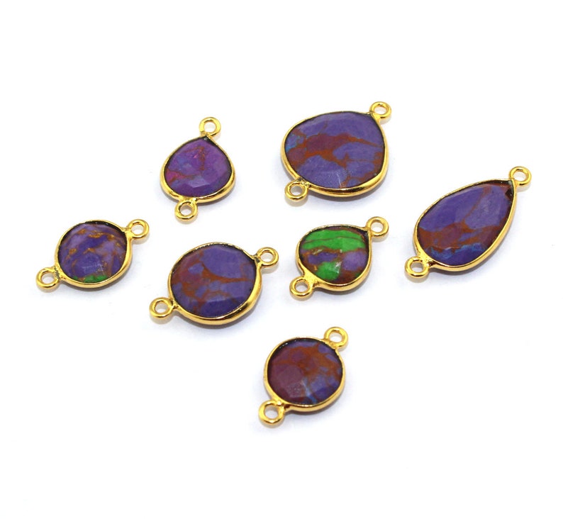 Synthetic Copper Purple Turquoise Gemstone Charm Connector Pendant Multi Shapes 24k Gold Plated Double Bails Bezel Making Designer Jewelry