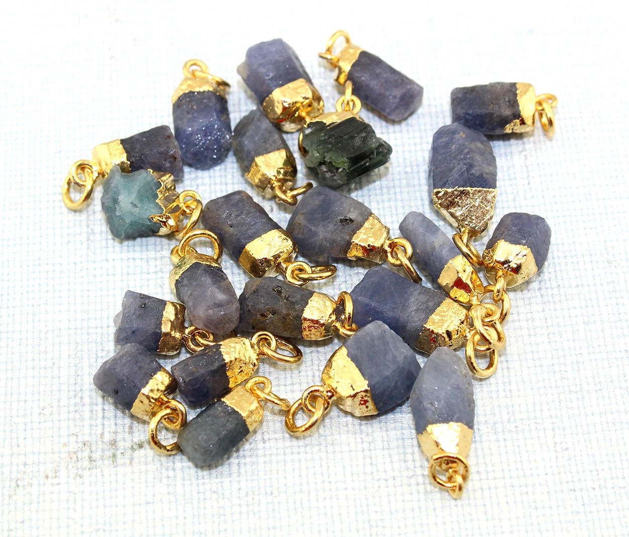 Raw Sapphire Gold Plated Connectors, September Birthstone Pendants
