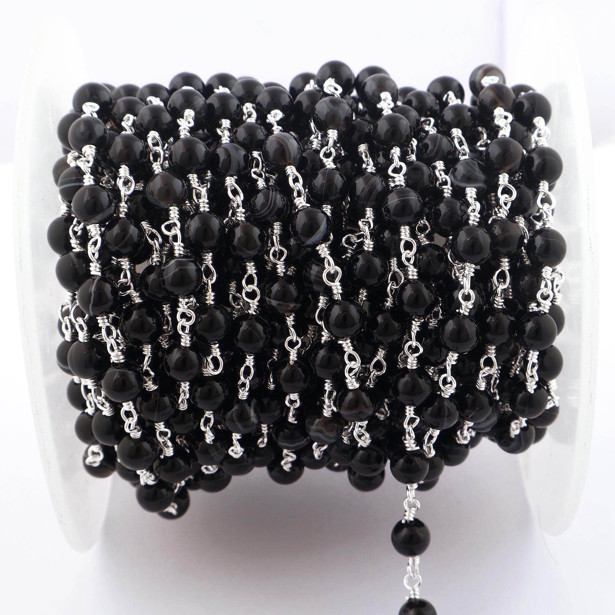 ブラックオニキスシルバーメッキロザリオチェーン - 6 mm DIY