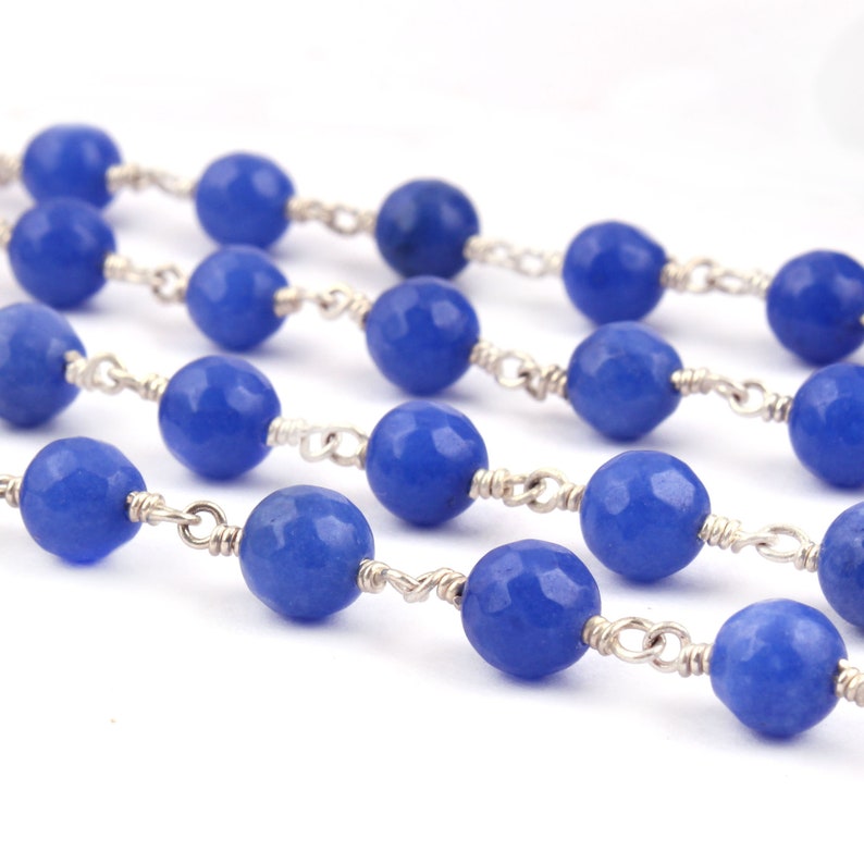 Natural Agate Silver Plated Rosary Chain DIY Necklace Chain Finding Chain Light Blue Agate Beads 6mm DIY Rosary Chain DIY Bracelet