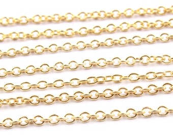 Gold Plated Cable Link Chain, Necklace Making Jewelry Supplies, 10 Feet