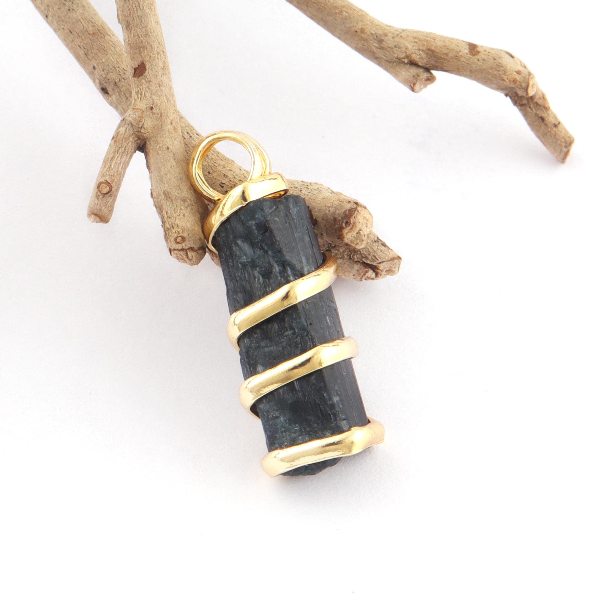 Raw Birthstone Pendant Charm, Gold Plated Wire Wrap Necklace Connector