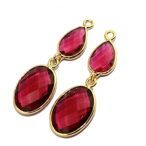 24k Gold Plated Chalcedony Connector Earrings: Pear & Oval Agate Gemstone Pair       Jewelry Making