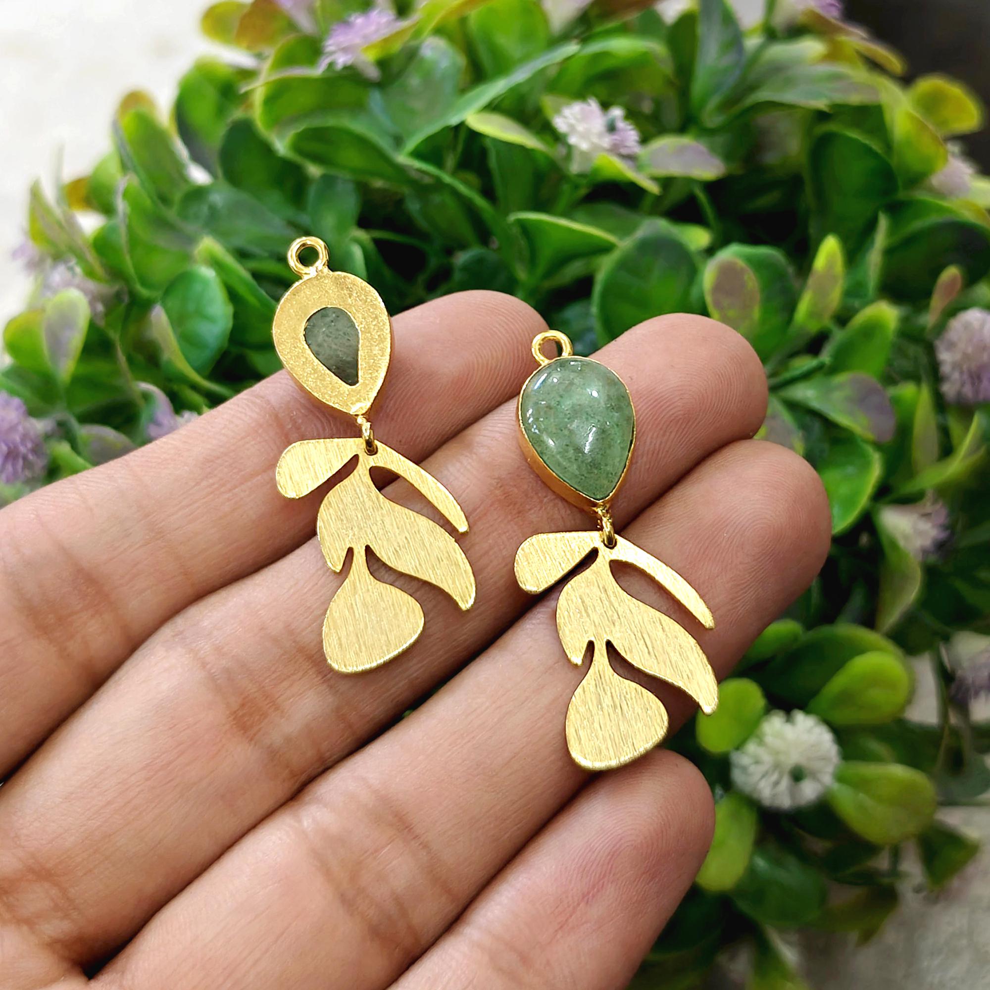 Gold Plated Leaf Gemstone Earring, Labradorite Drop Pair