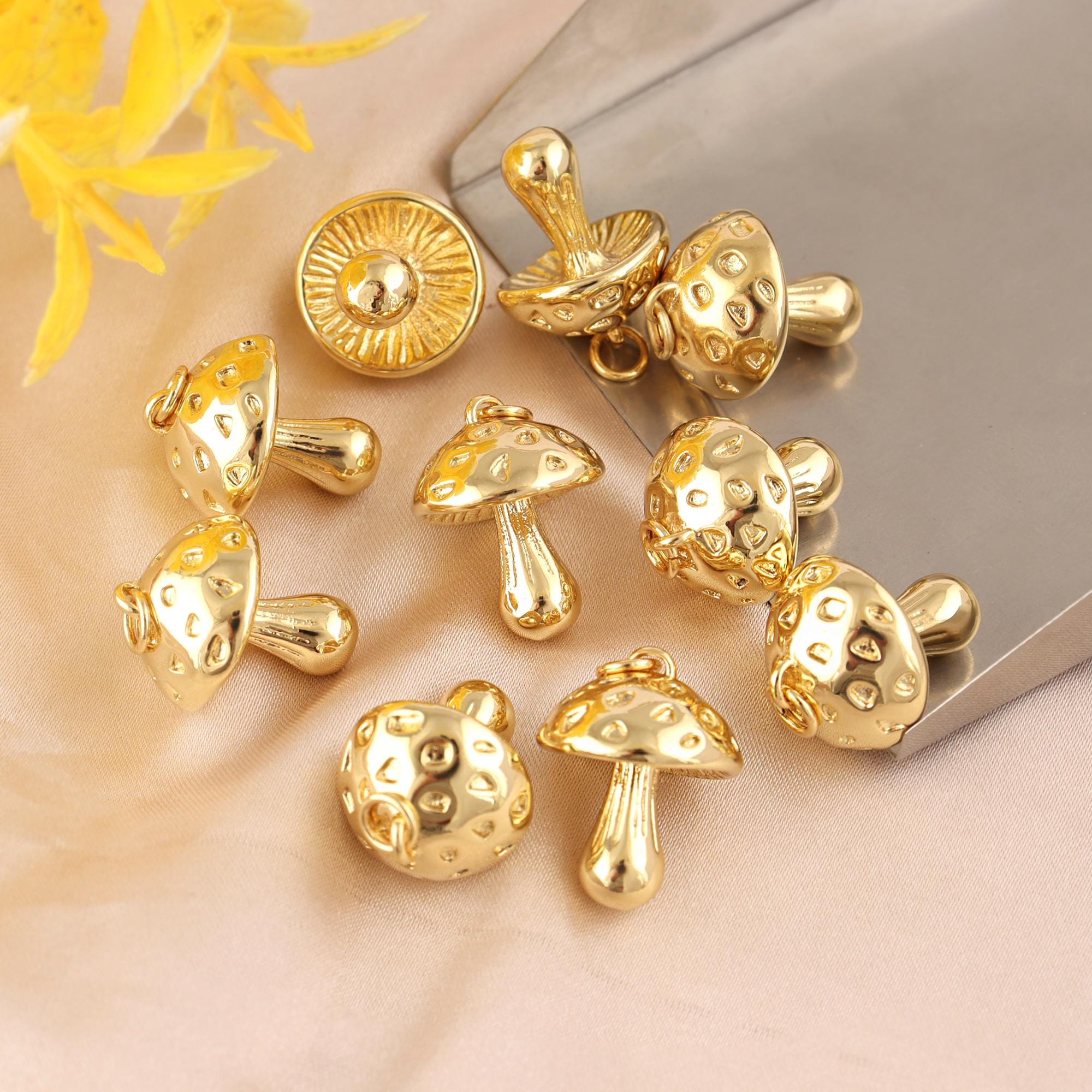 Gold Plated Mushroom Charm Pendant, Toadstools Necklace Charm for