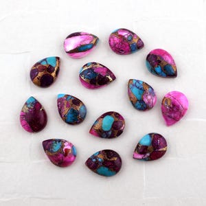 Smooth Polished Pear Shape Mix Oyster Turquoise Gemstone Cabochon, Flat Back Loose Stones For Jewelry Making, Copper Turquoise Wholesaler