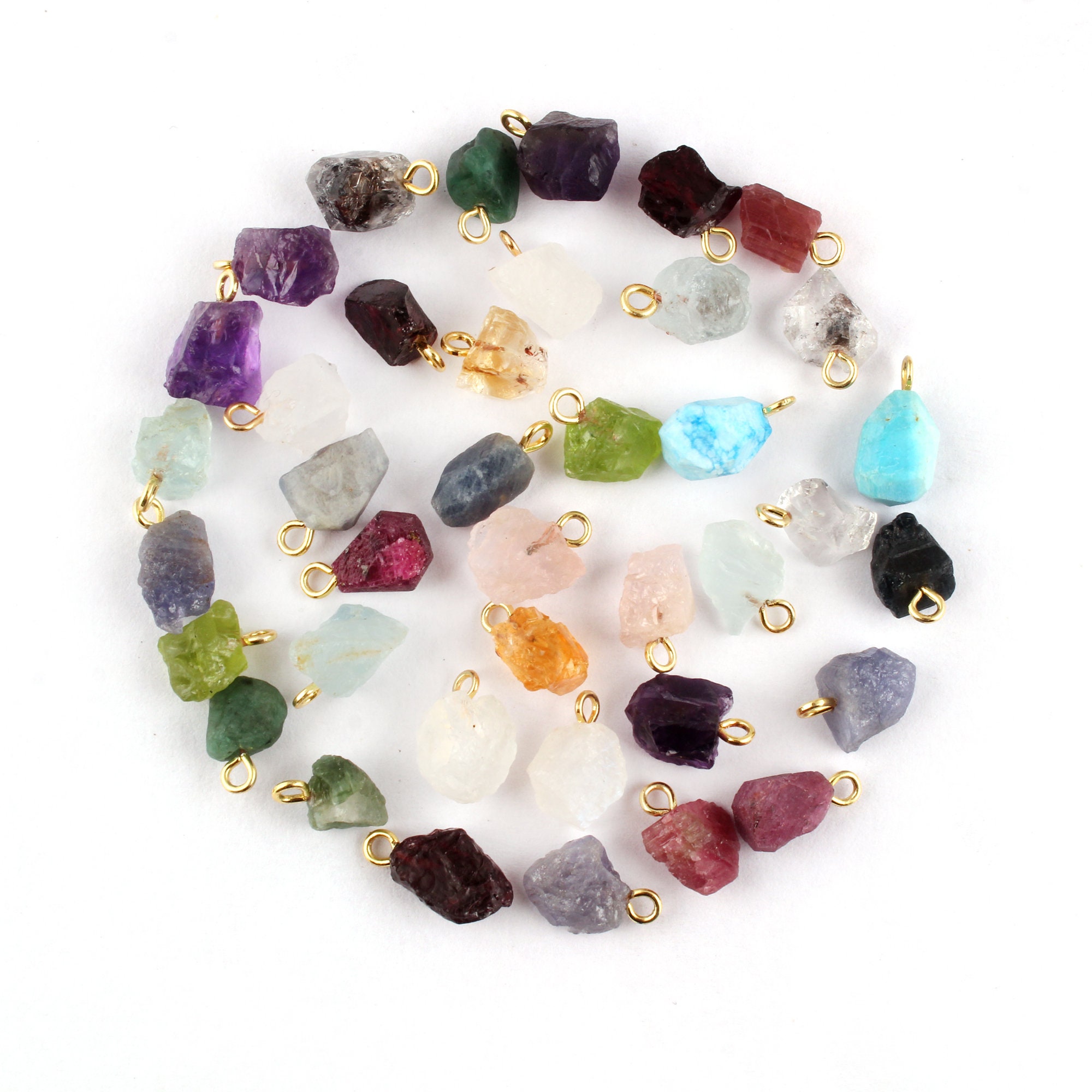 Raw Gemstone Connectors, Brass Gold Plated Birthstone Pendants Choose Your