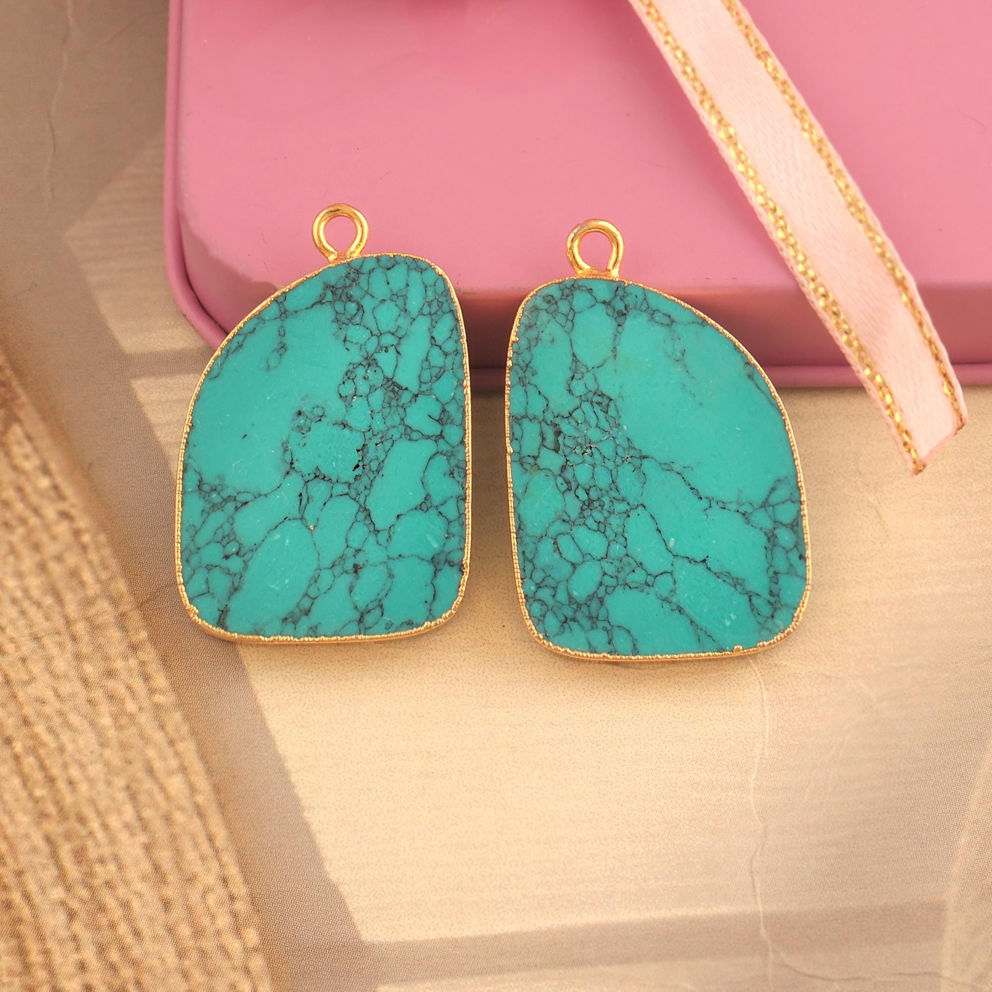 Gold Electroplated Howlite Turquoise Earring Connectors