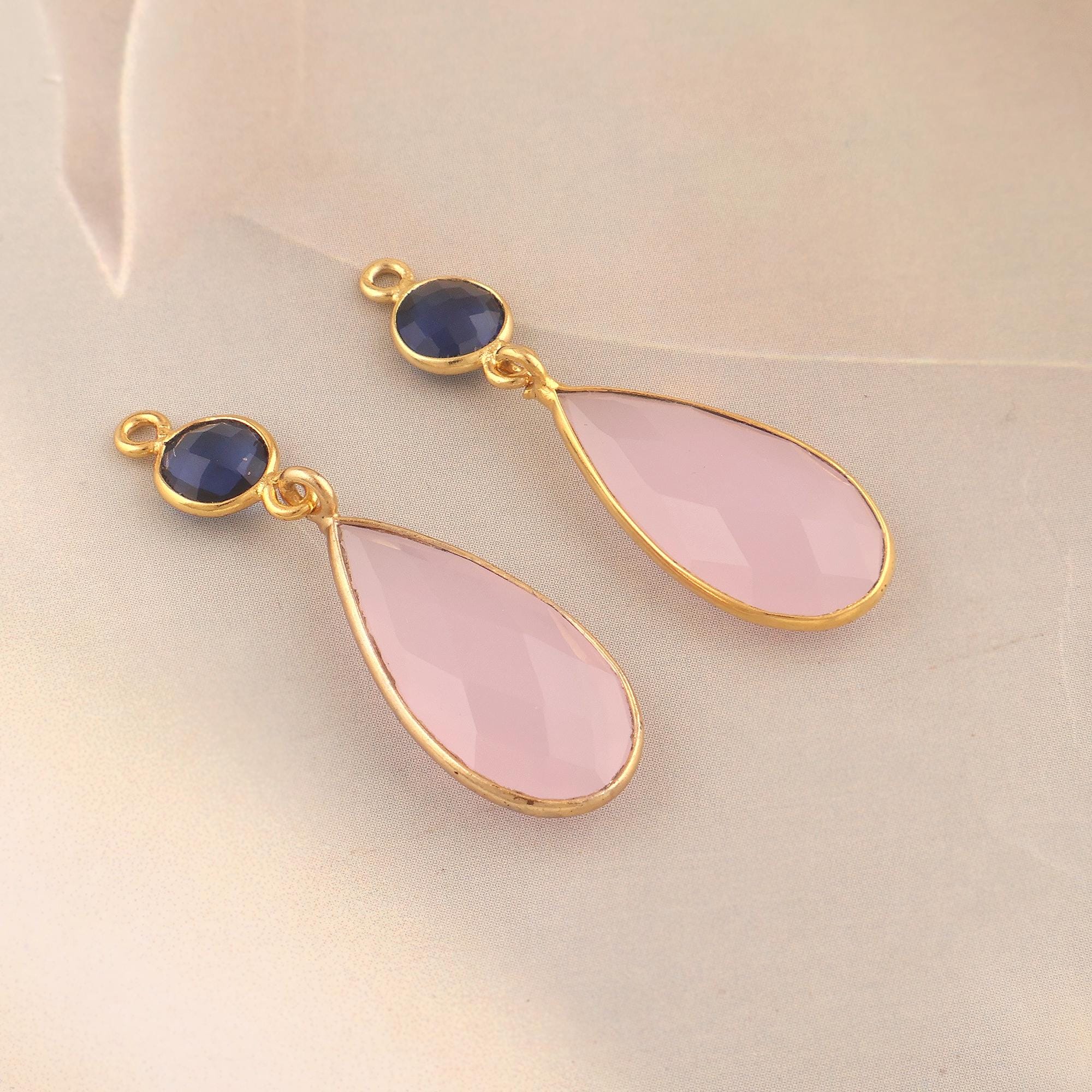 Multi Gemstone Gold Plated Bezel Set Dangle Earring Connectors