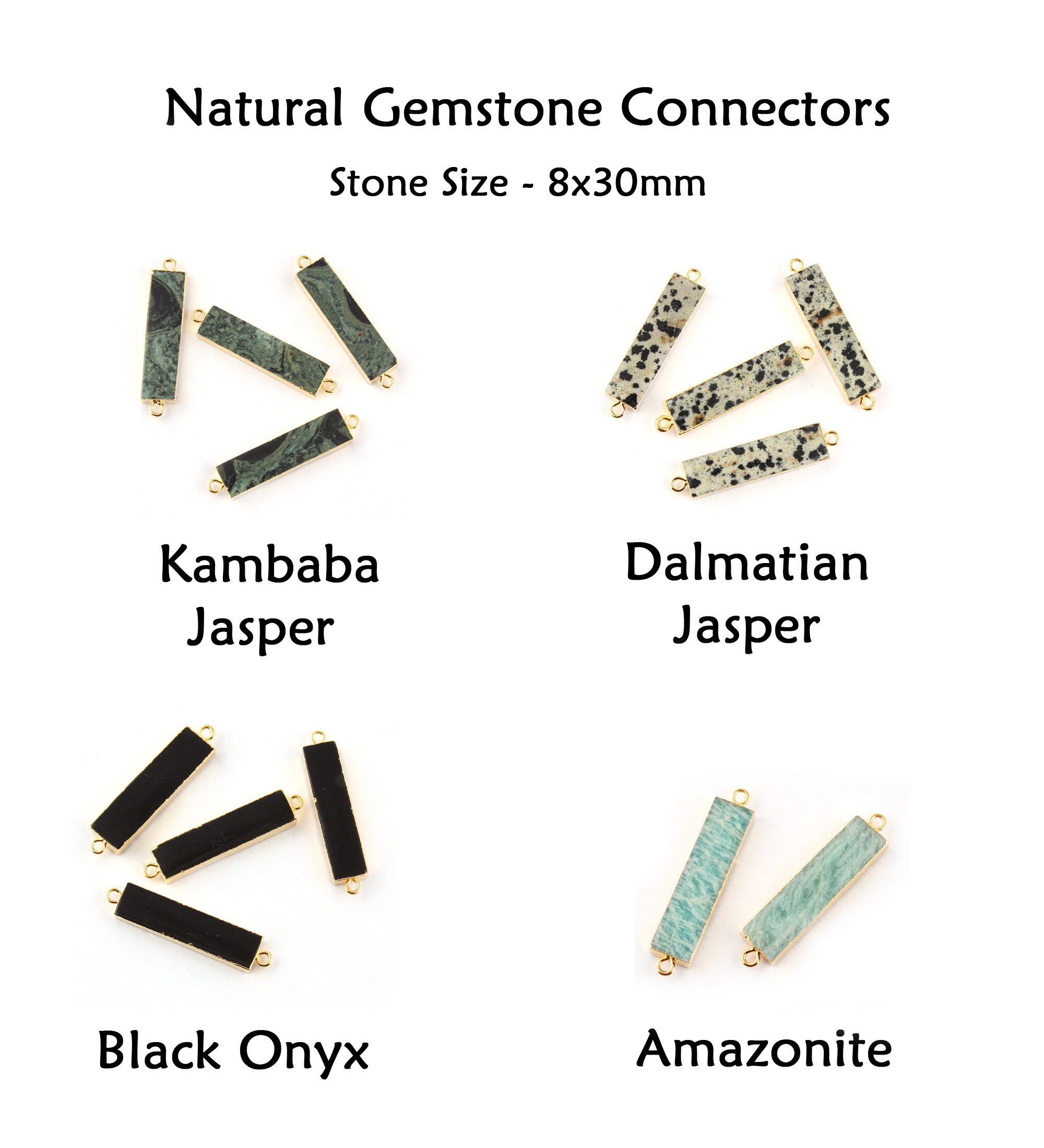 Natural Gemstone Bar Connectors, Dalmatian Jasper