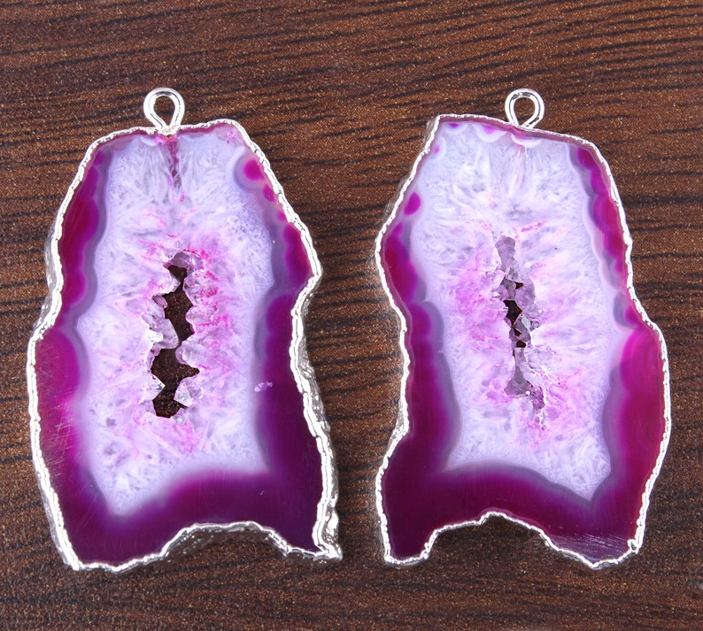 DIY Earrings Geode Supplies Pair Of Earrings Pink Purple Blue Geode Slice Natural Geode Slice Silver Plated Earrings Pairs Connectors