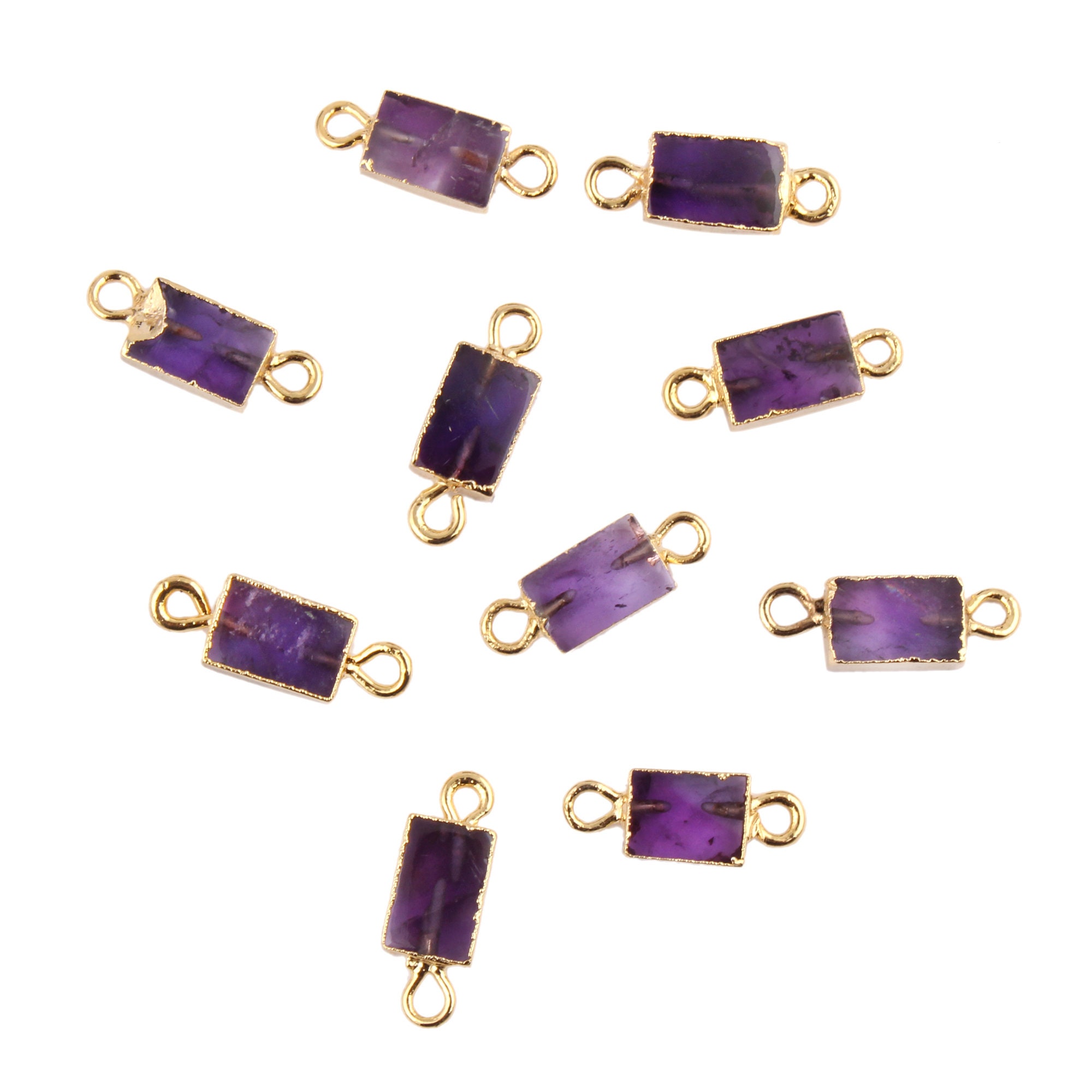 Gold Plated Amethyst Rectangle Connector Charm, 5X8mm Gemstone Pendant