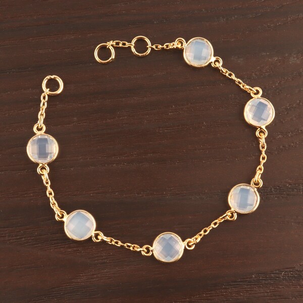 Opalite Quartz Bracelet Making Chain, DIY Bracelet, Bracelet Chain, Round Gemstone DIY Bracelet, Gold Plated Bracelet Chains