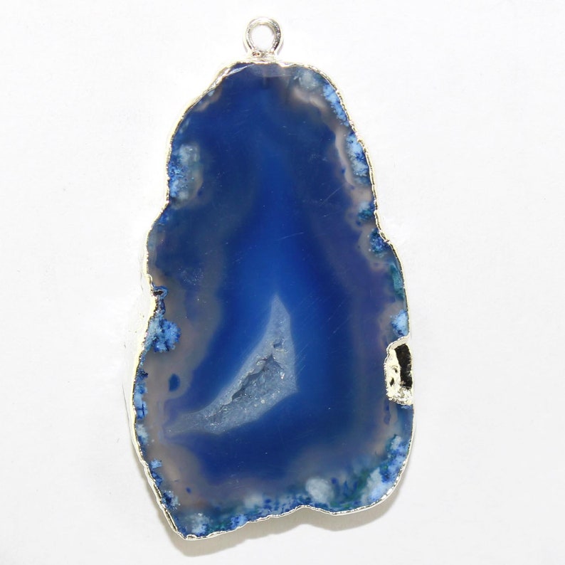 Single Bail Connectors Jewelry Supplies DIY Pendants Natural Blue Agate Slice Silver Plated Pendants Connectors Agate Slice Pendants
