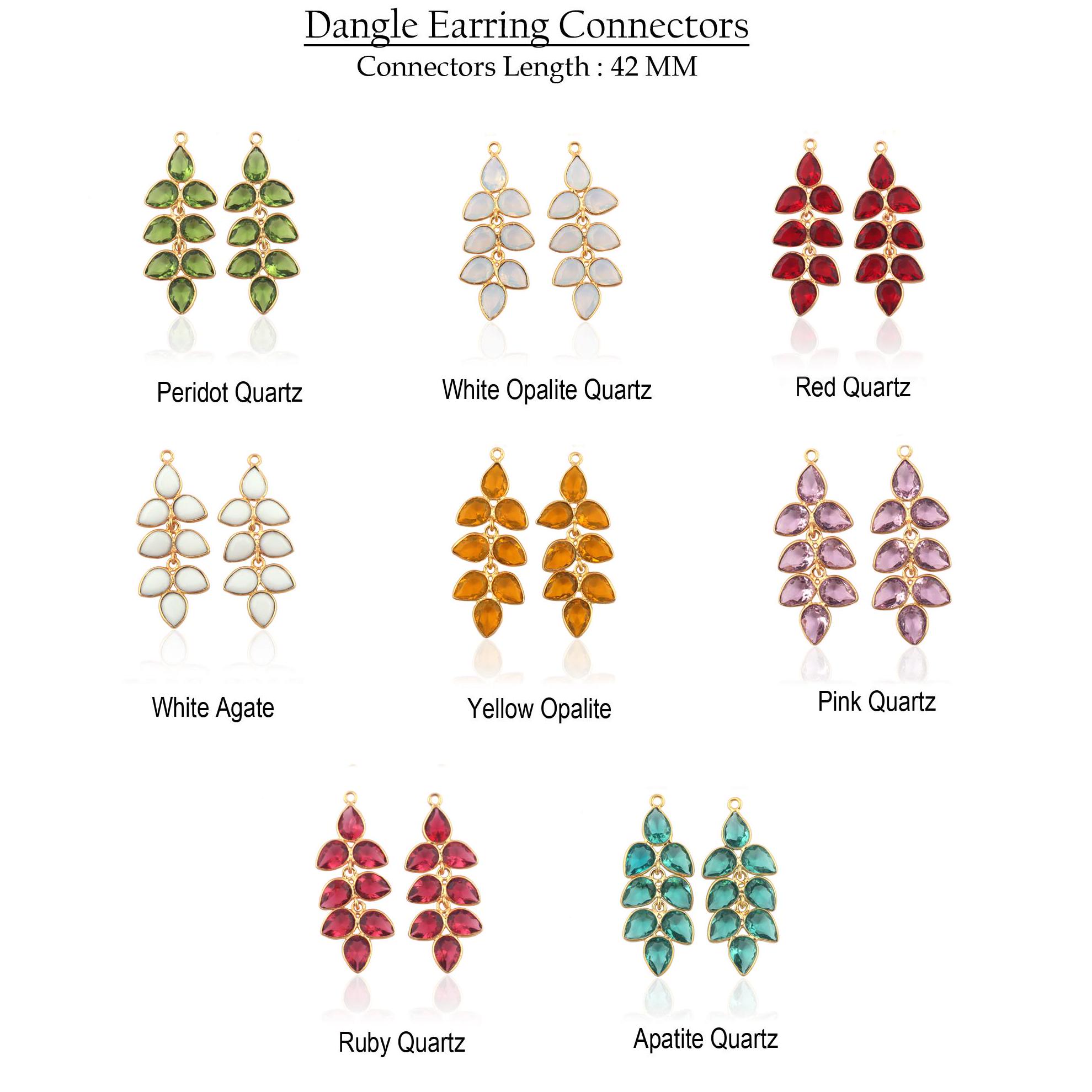 Gold Plated Flower Leaf Earring Connectors, Peridot, Red Quartz