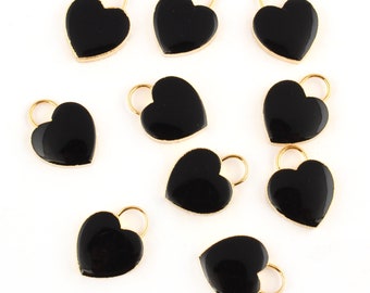Ciondolo a forma di cuore in onice nero, connettori fai da te a forma di cuore placcati in oro, ciondoli in onice nero, componenti per ciondoli a forma di cuore