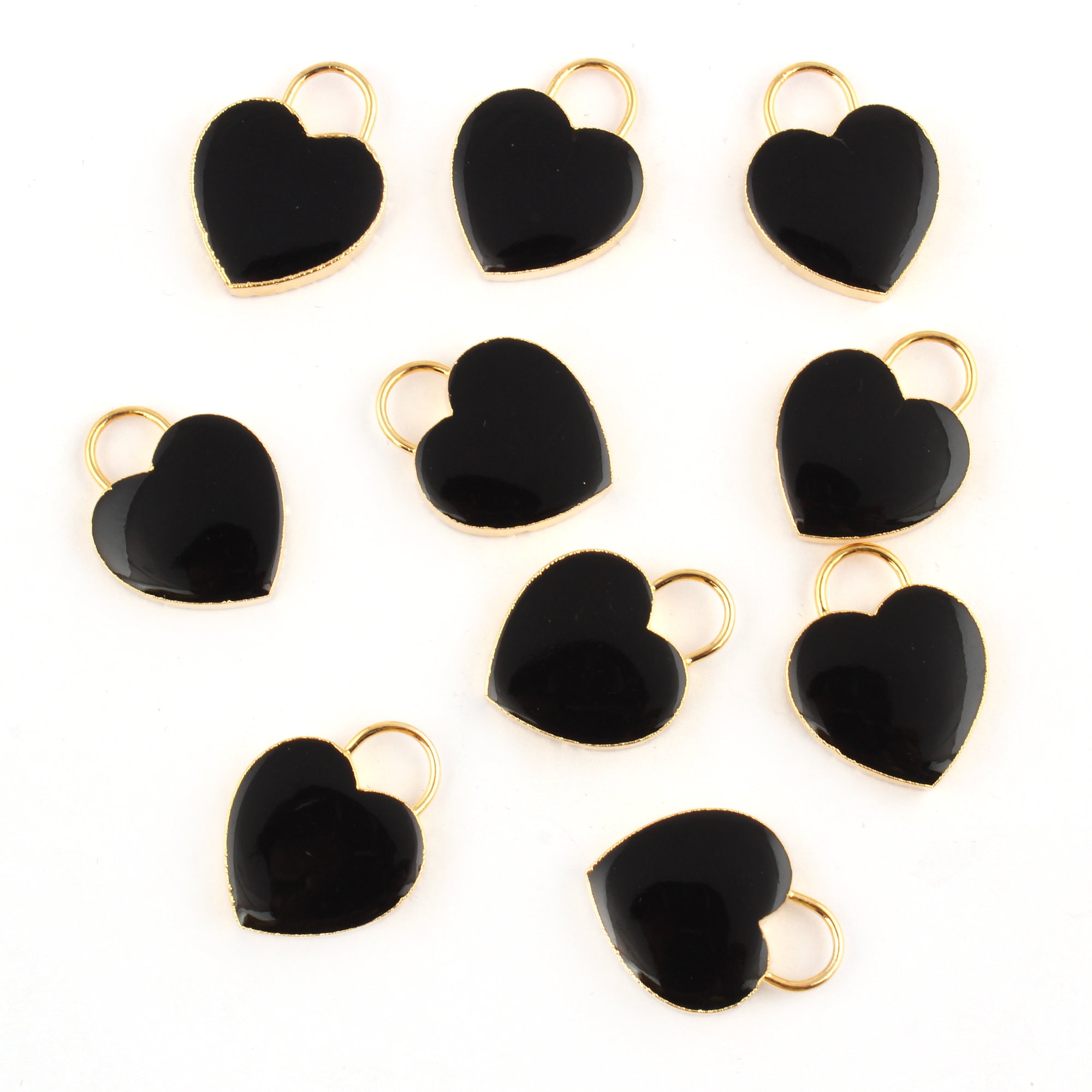 Black Onyx Heart Lock Pendant, Gold Plated Charm (19/25mm)
