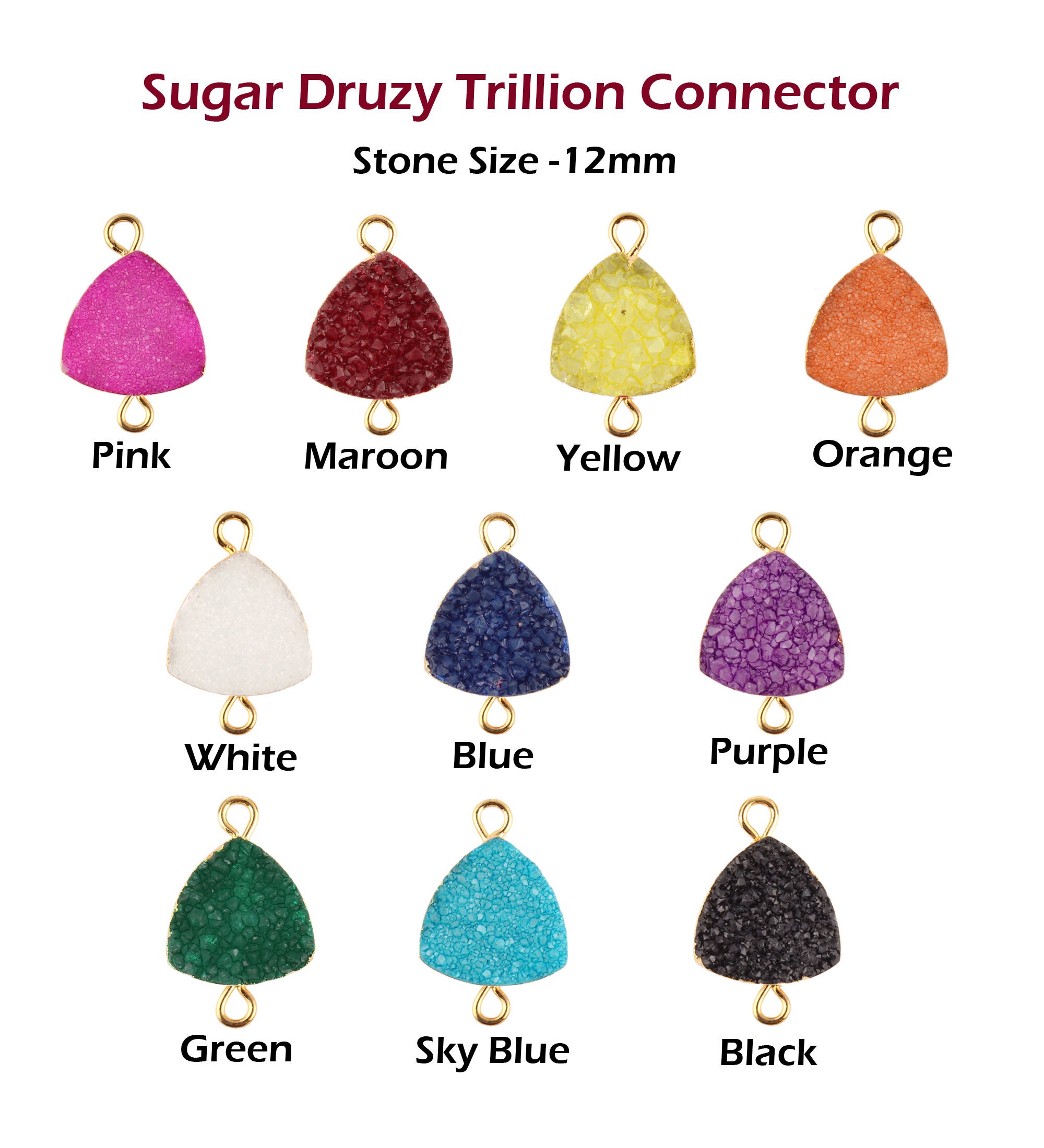 Natural Sugar Druzy 12mm Trillion Pendant Connector