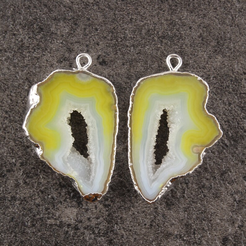 DIY Earrings DIY Jewelry Connectors Natural Geode Slice Silver Plated Earrings Pairs Connectors Silver Electroplated Earrings Components