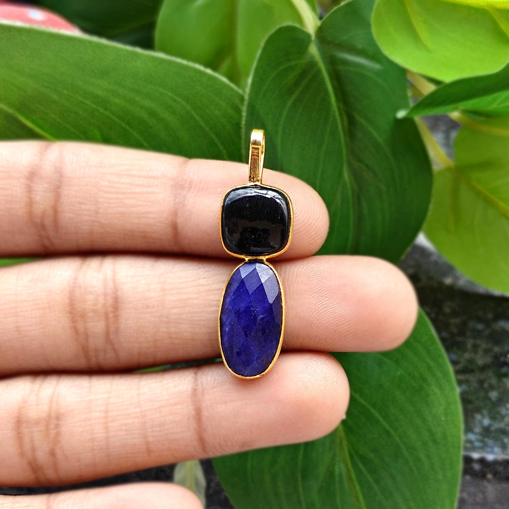 Black Onyx Pendant Charm with Jade, Turquoise, or Sapphire