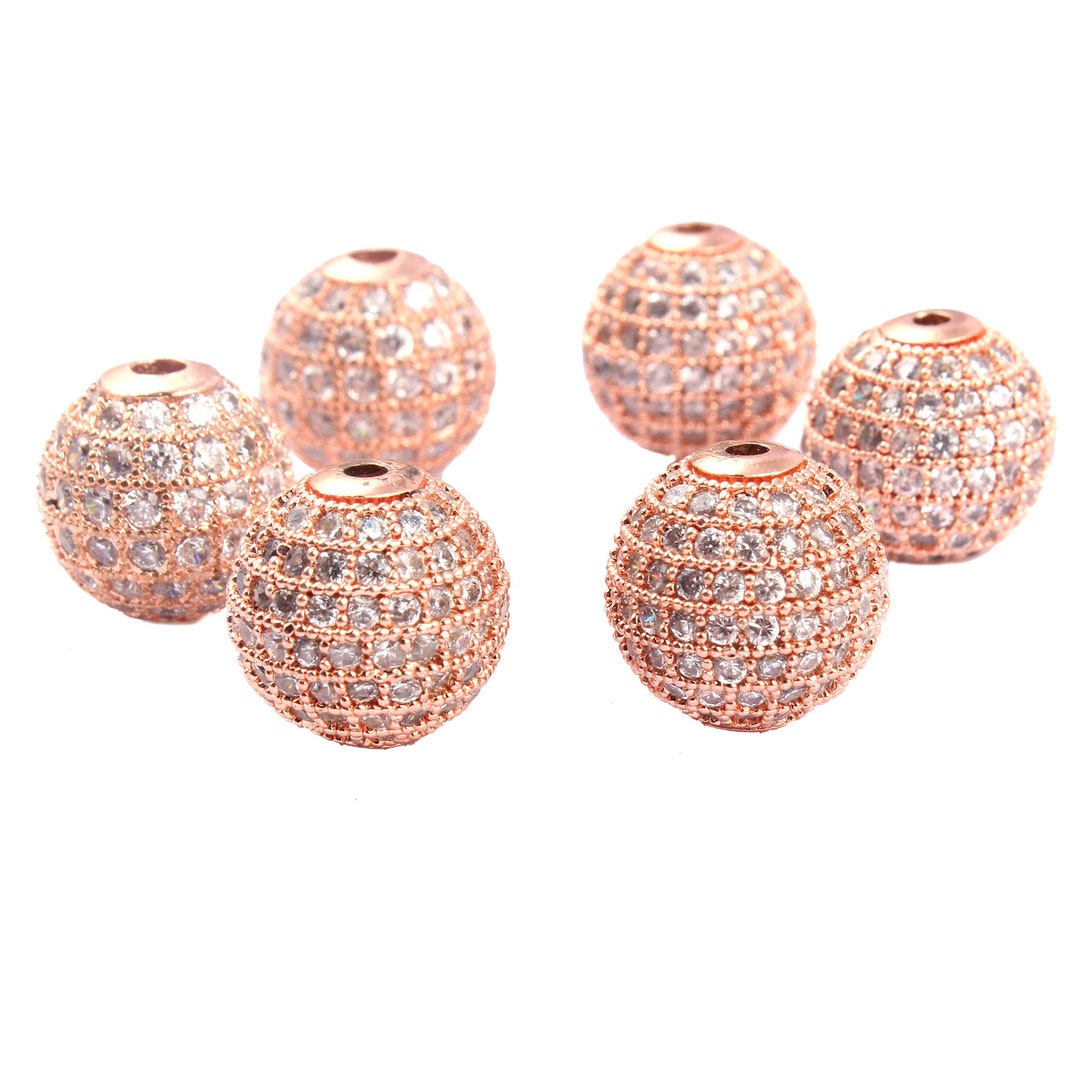 12mm Round Rose Gold Plated Beads, Rose Gold, CZ Quartz Spacer Loose