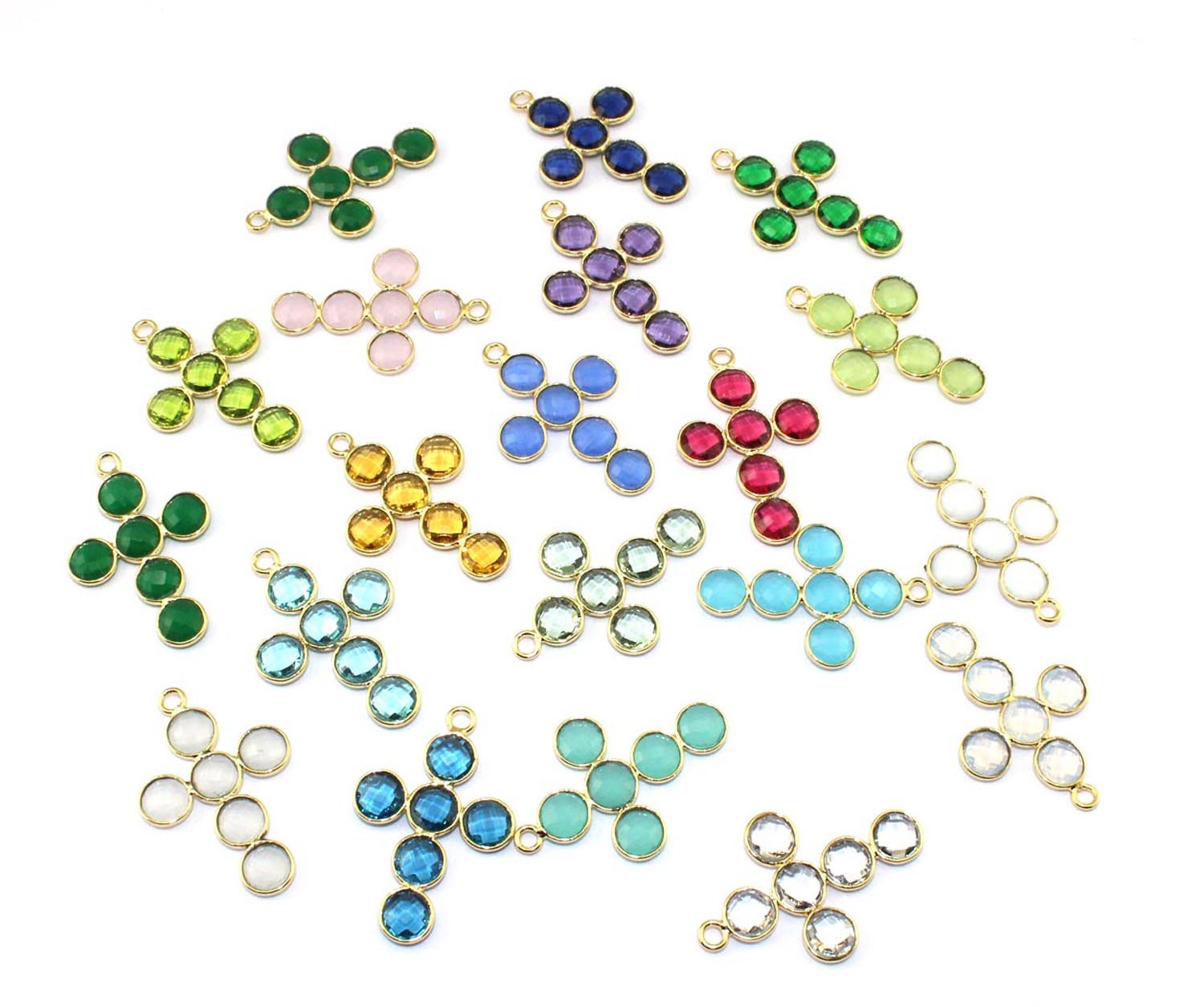 Holly Cross Gemstone Connectors, 24k Gold Plated