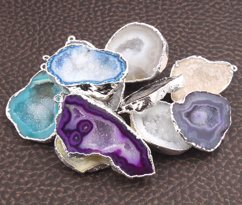 Geode Druzy Connector Single Bail Connectors Pendant Connector 10pc Silver Plated Geode Druzy Natural Geode Druzy Yellow Geode Druzy
