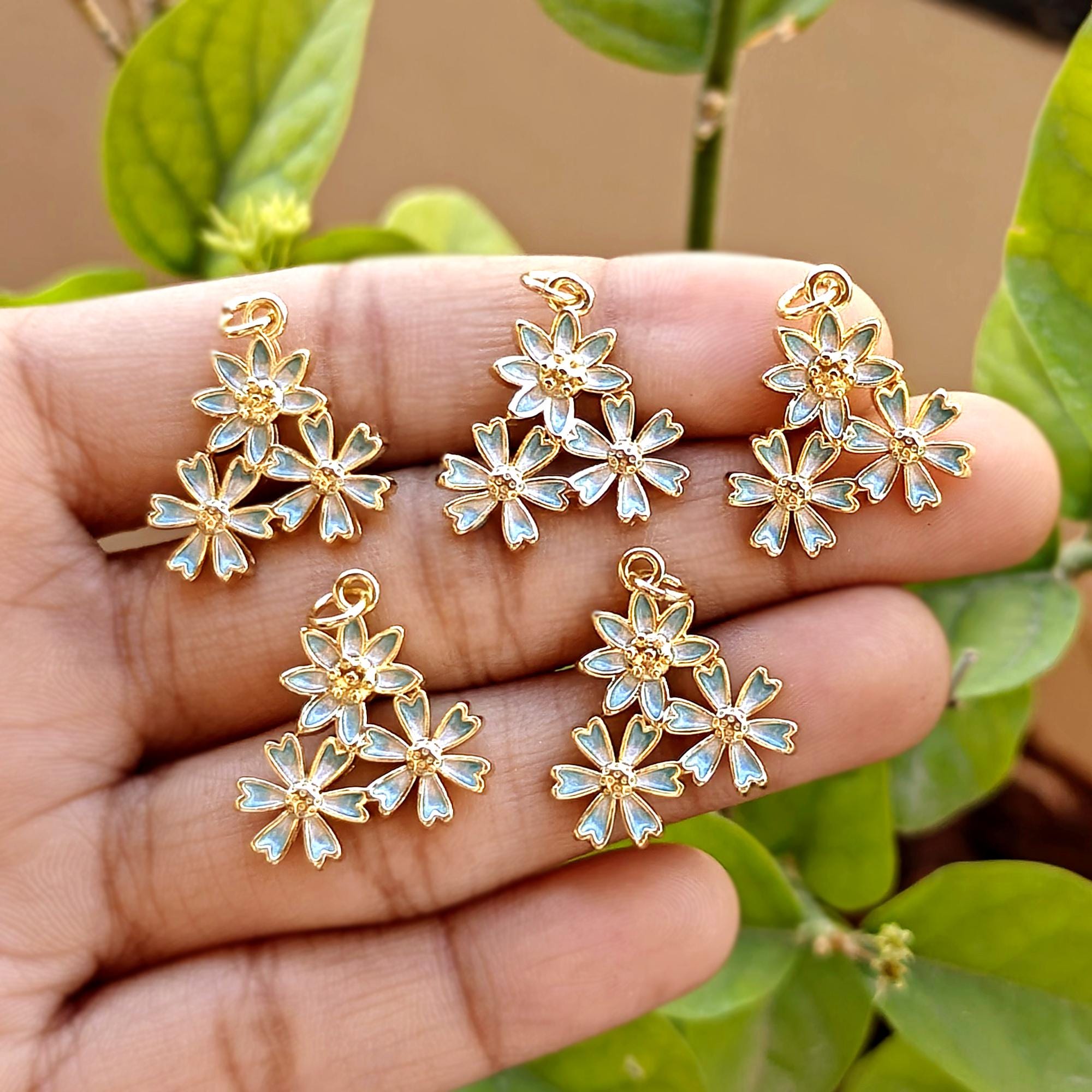 Gold Plated Daisy Flower Charm, Enamel Floral Pendant Connector Charm