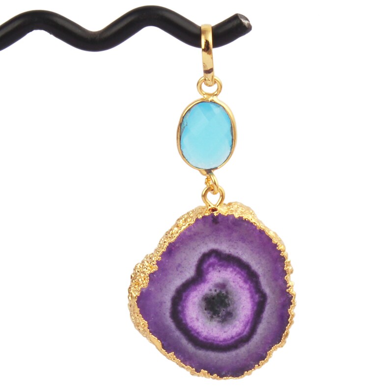 Genuine Geode Druzy Gold Plated DIY Pendant Connectors Finding Jewelry Making Supplies Natural Solar Quartz With Hydro Quartz Gemstone
