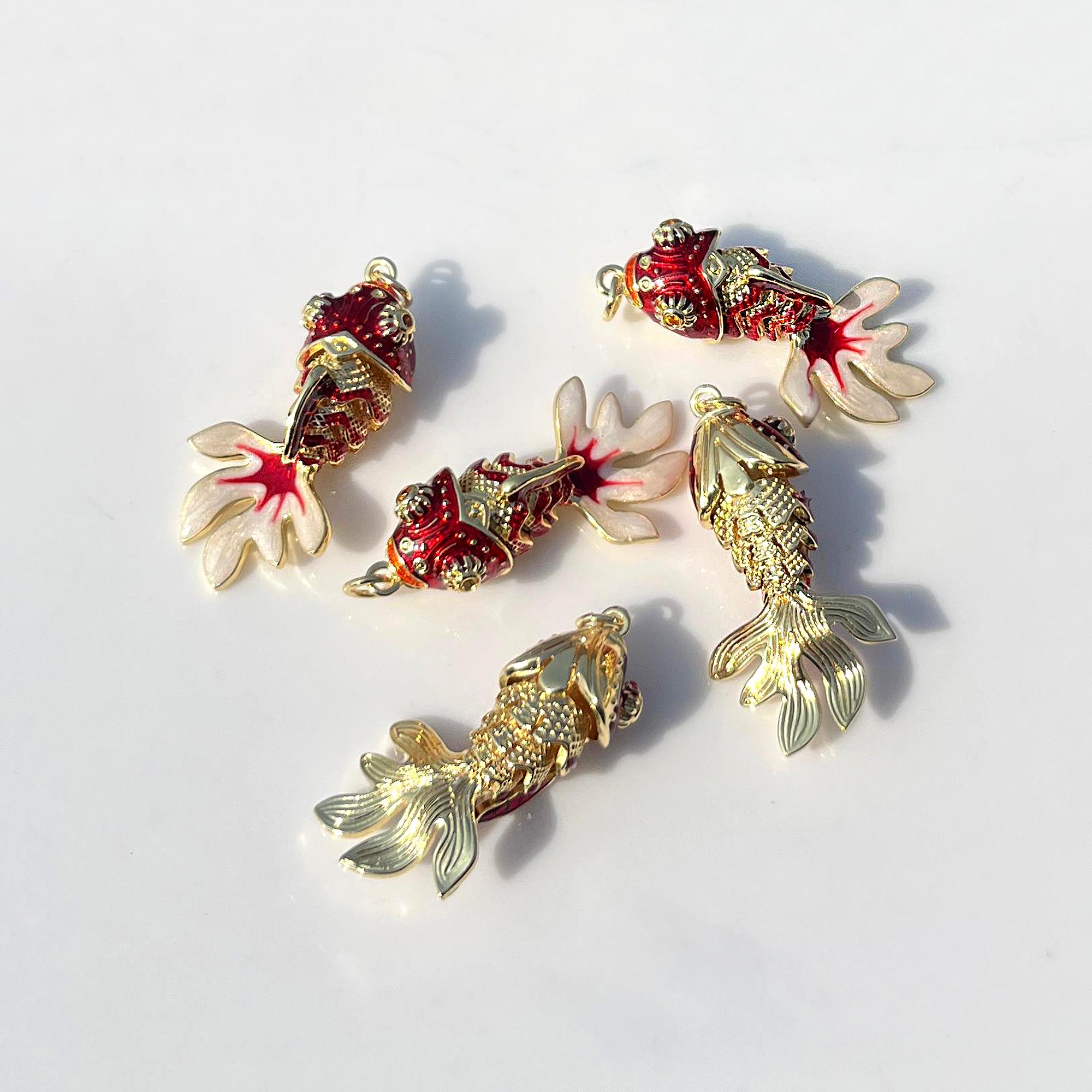 Cloisonne Enamel Koi Fish Pendant , Articulated Movable Fish