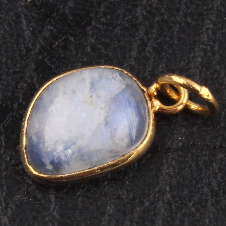 Natural Blue Fire White Moonstone Gold Plated Bezel Connectors DIY Pendant Connectors Rainbow Fire Moonstone Finding Moonstone Charms