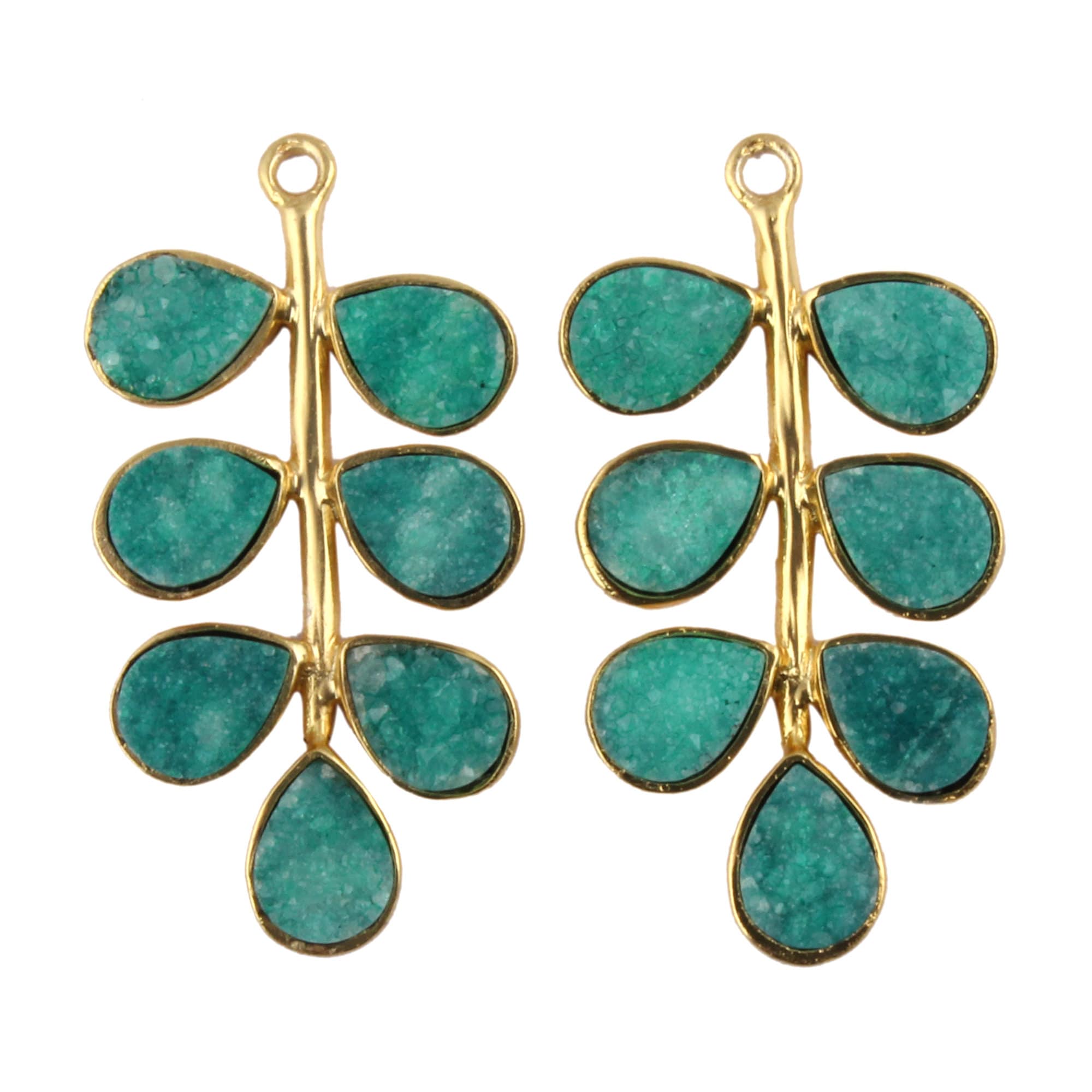 Gold Plated Agate Druzy Leaf Earring Connectors, Jewelry Pairs