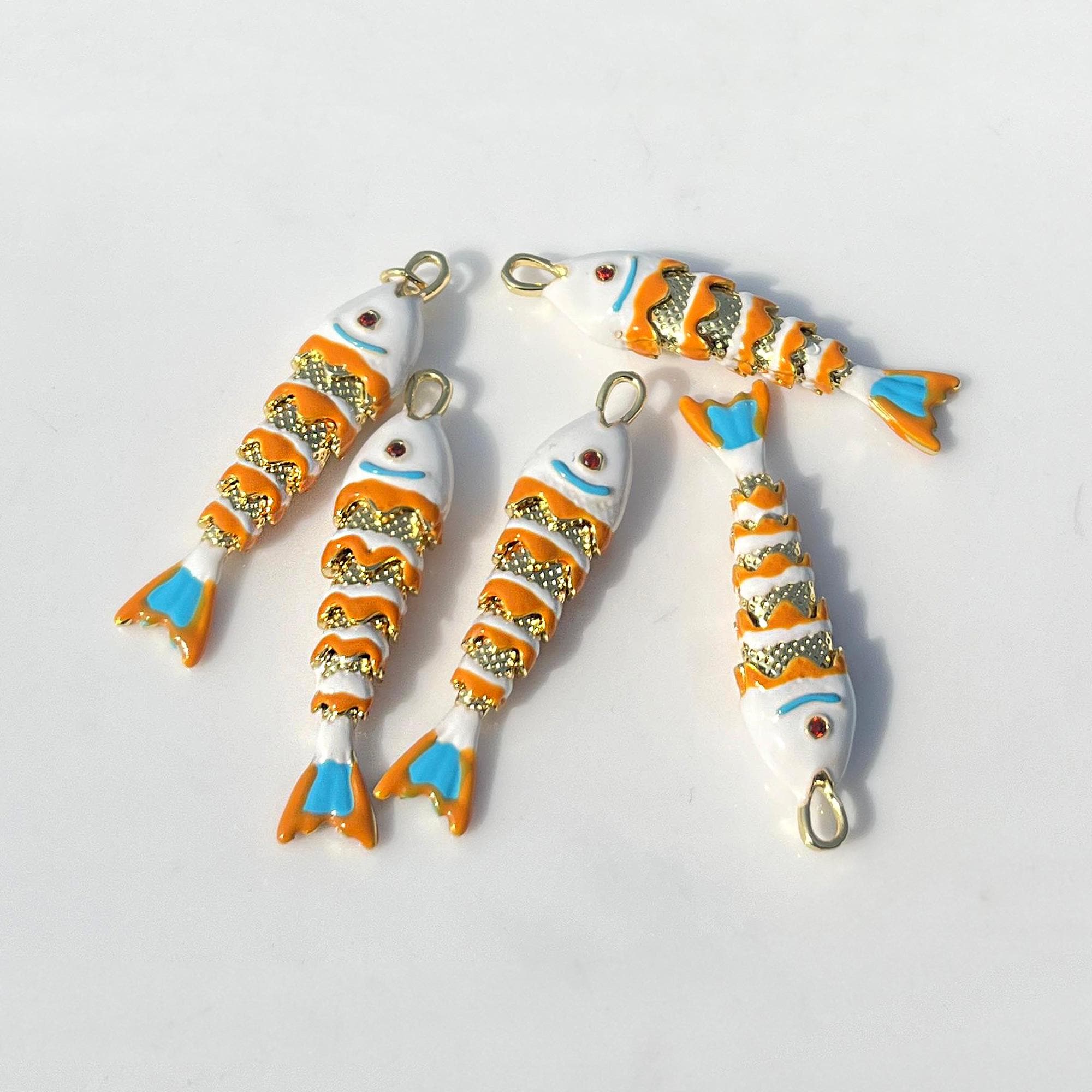 Colorful Enamel Ocean Jewlery, Gold Plated Articulated Moving Fish Charm