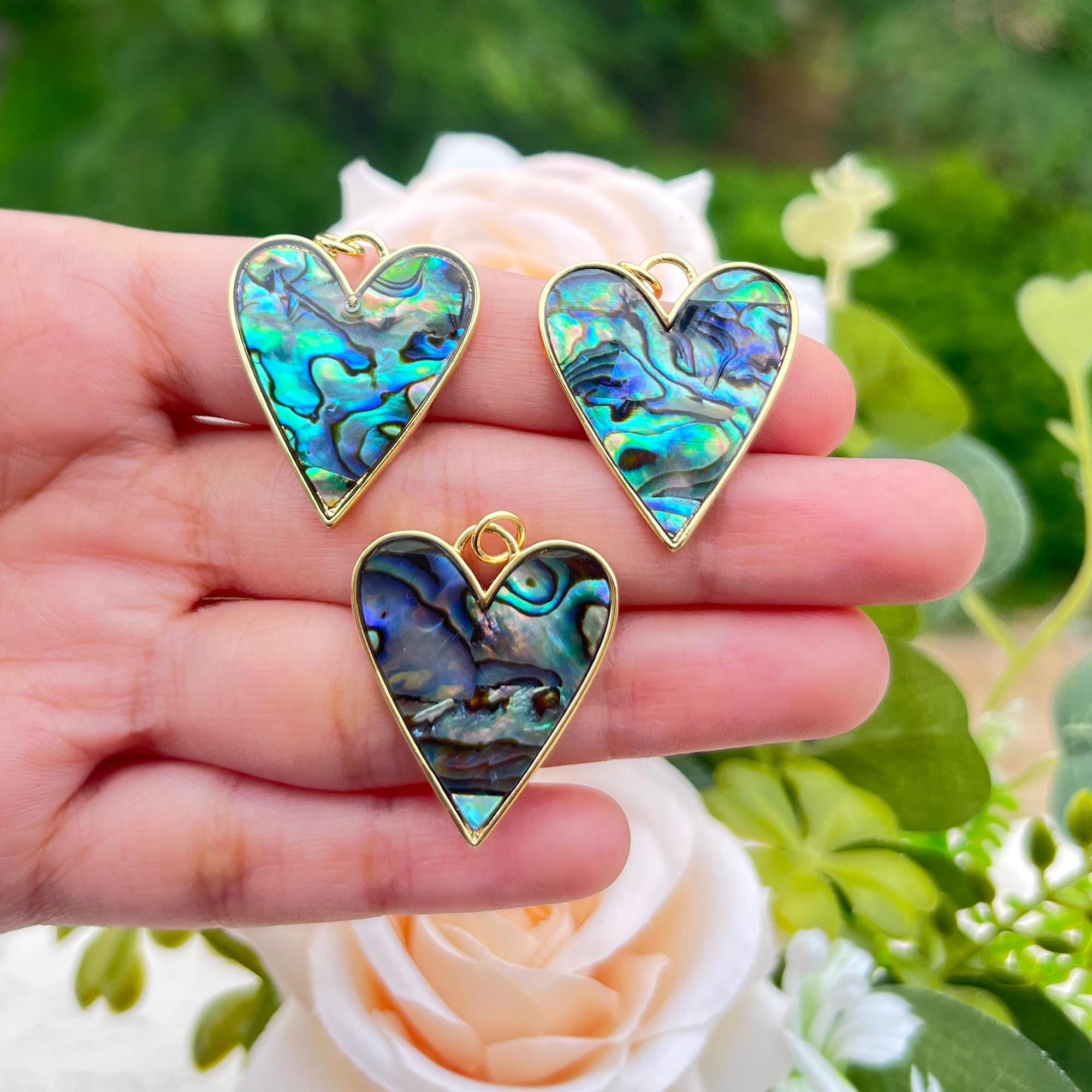 Gold Plated Abalone Shell Heart Pendant, Ocean Jewelry Necklace One Pcs