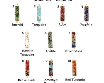 Compressed Gemstone, Mojave Copper Turquoise Gold Plated Earrings Making Connectors, Mixed Jade Stones Bar Shape DIY Connector, 8x30mm Charm