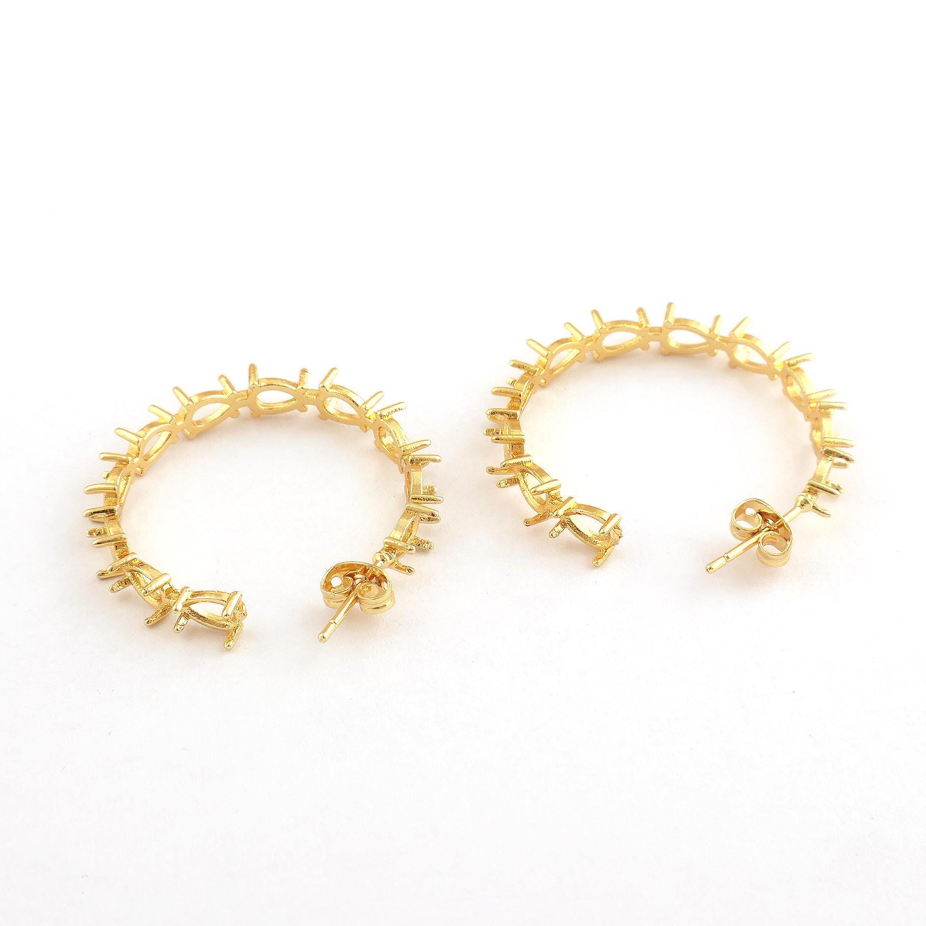 Brass Gold Plated Brass Earring Blank, Prong Setting Stud Hoops