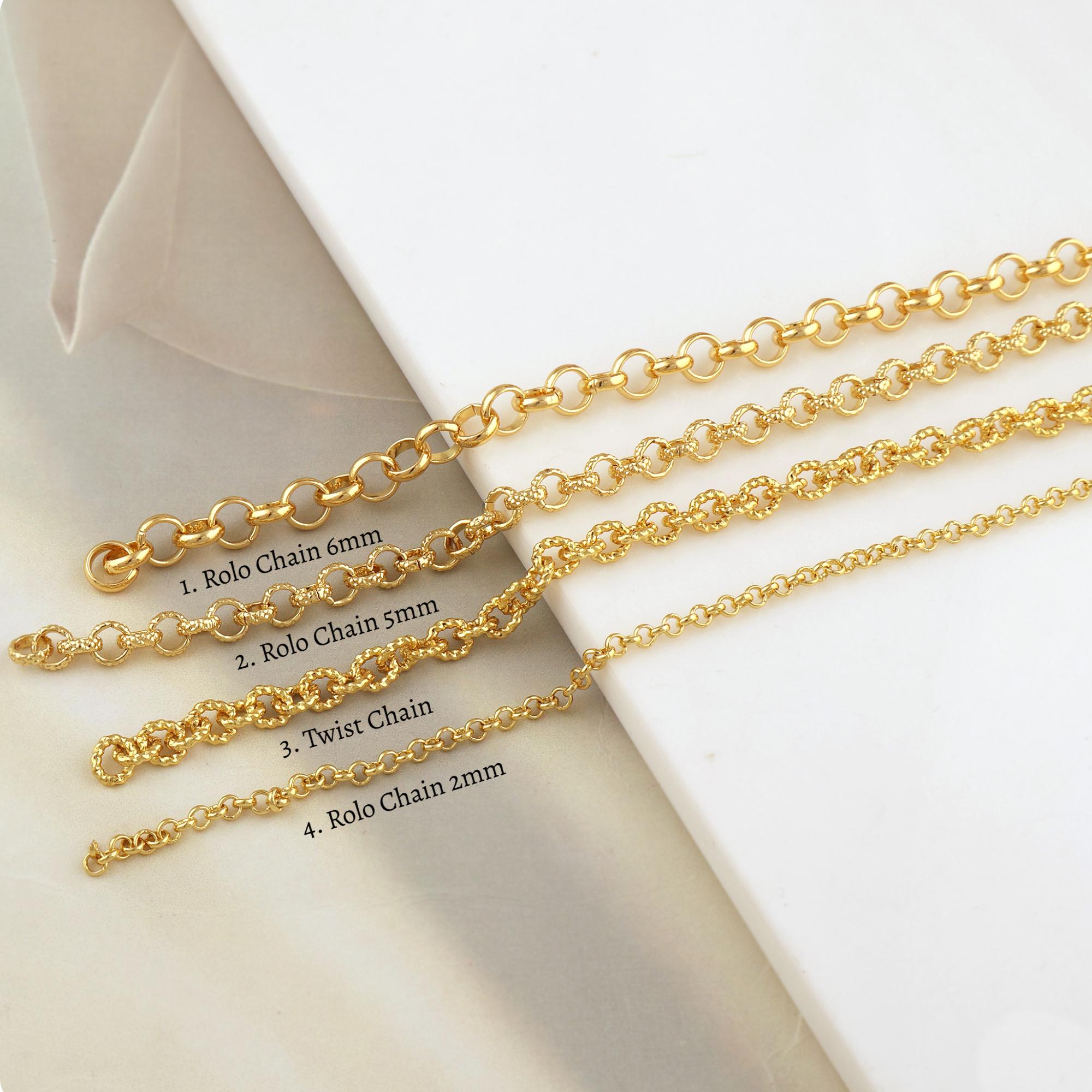 18k Gold Plated Rolo Cable Chain, Twisted Link for By Meter