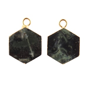 Natural Kambaba Jasper Black Onyx Hexagon Shape Gold Plated Pendant Connectors, 12mm Hexagon Connectors, Single Bail Components Charms