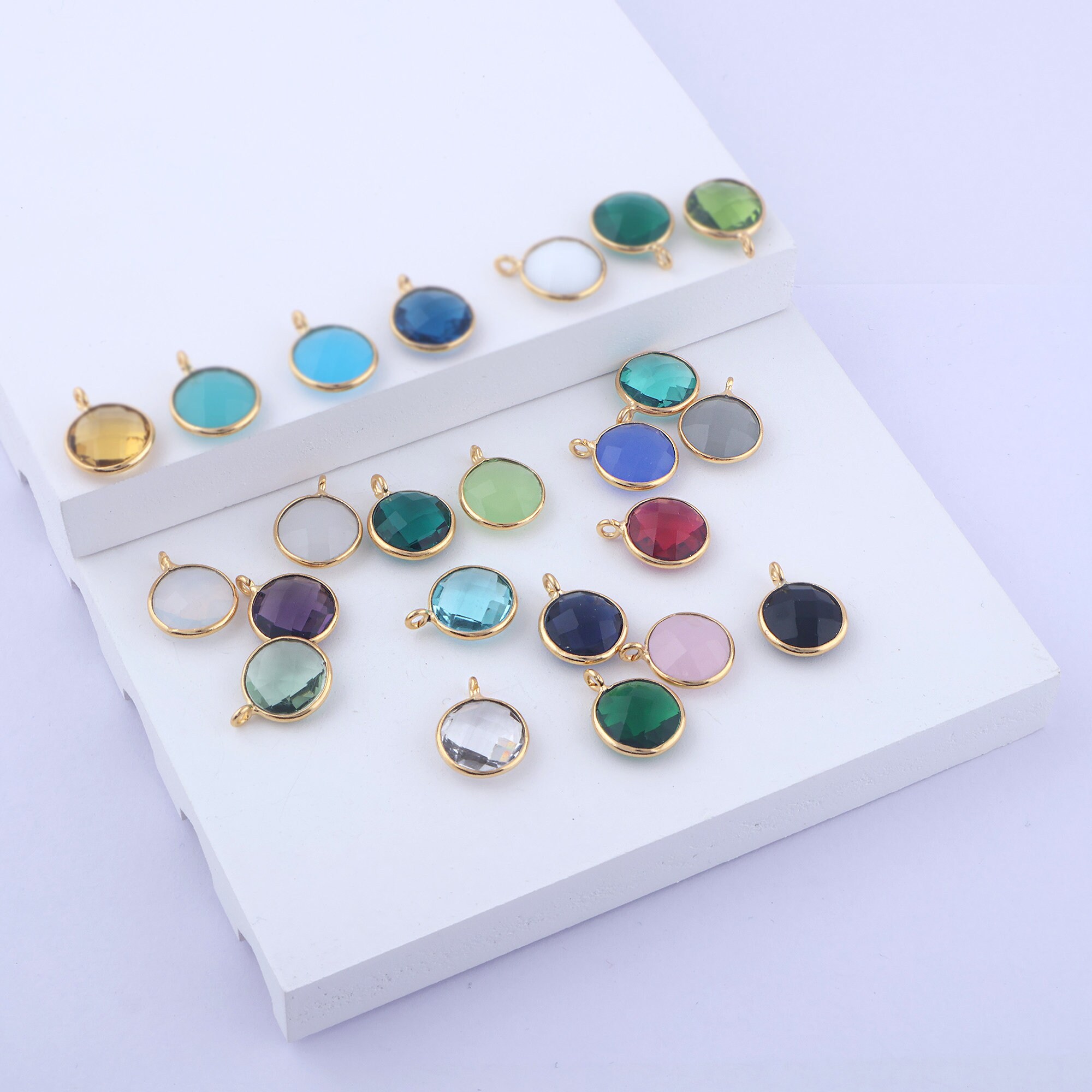 Gold Plated Hydro Quartz Bezel Connector, 10mm Round Checker Cut Gemstone Charm