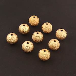 12mm Designer Gold Round Ball Beads, Round Ball Brass Beads, Solid Gold Beads, Beads Jewelry Making Supplies, Finding Gold Matte Beads 5Pcs