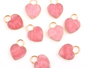 Connettore per ciondolo a forma di cuore in rodocrosite rosa: componenti per gioielli con collana con lucchetto placcato in oro
