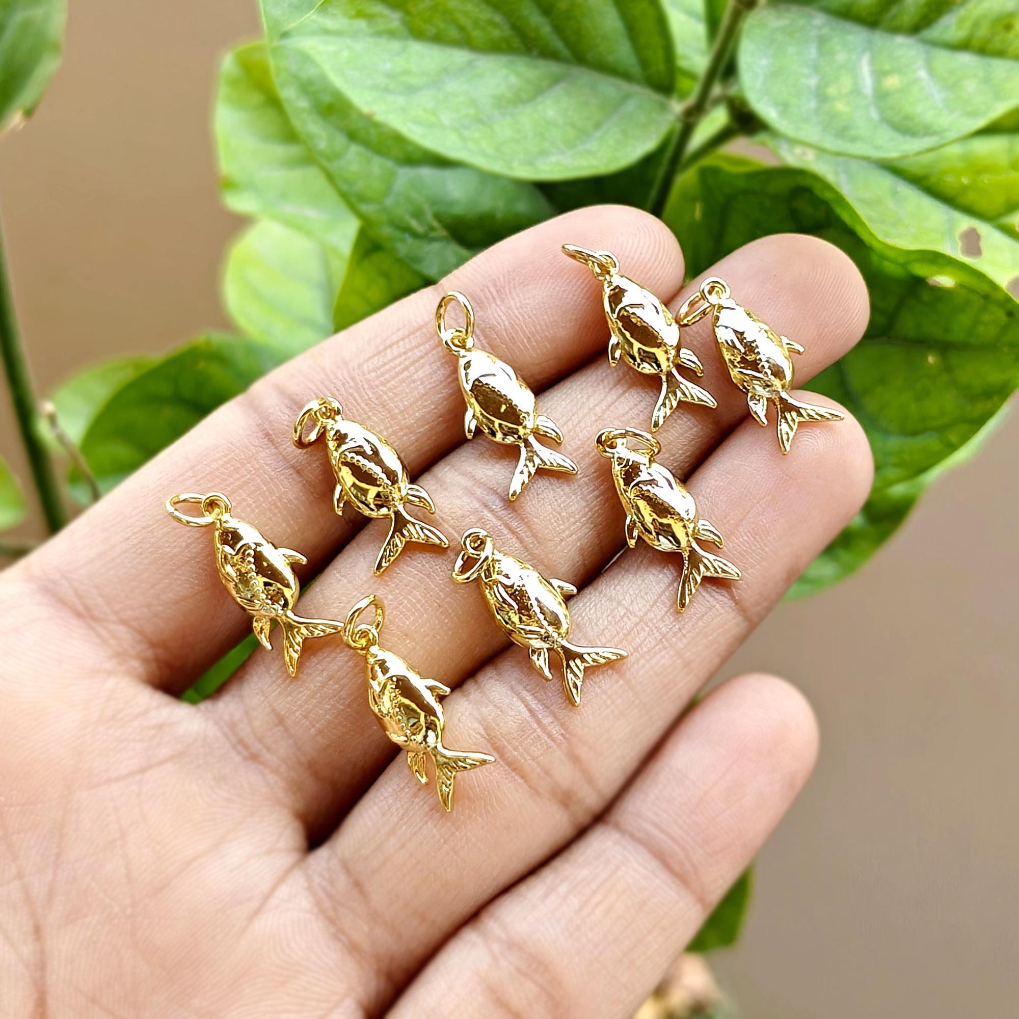 18k Gold Filled Fish Charm Pendant, Ocean Sea Life Connector For