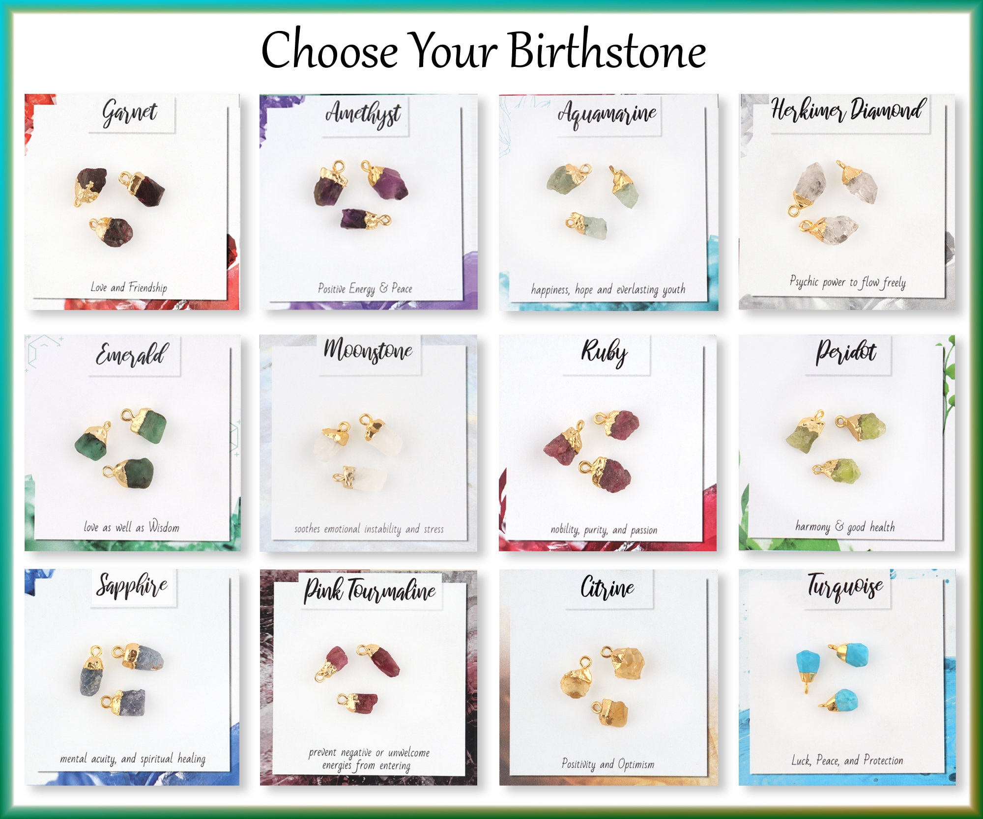 Raw Birthstone Charms, Gold Electroplated Pendant Necklace Connectors
