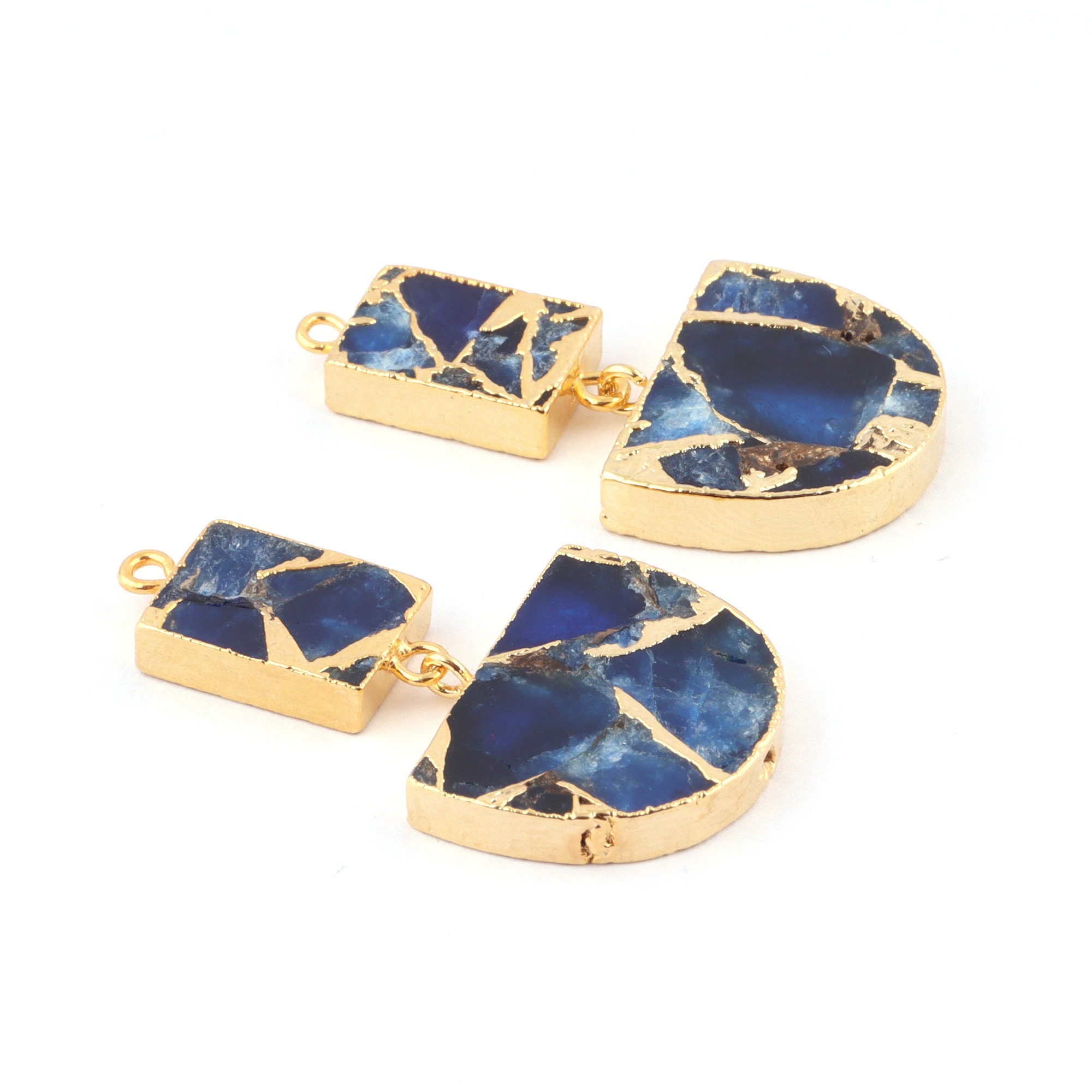 Rectangle Copper Turquoise Earring Connectors, Gold Electroplated
