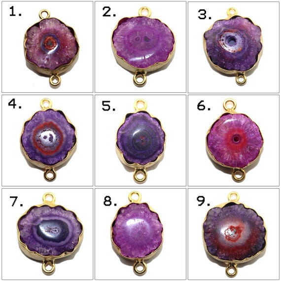 Elite 24k Gold Electroplated Natural Geode Slice Druzy Connector Making Jewelry