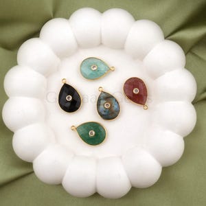 15x20mm Pear Cut Mixed Gemstone Connector For Jewelry Making, Gold Plated Single Bail Bezel Pendant Charms For Necklace Selling One Pcs