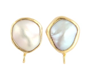 Natural Freshwater Pearl Stud Earrings: Gold Plated DIY Jewelry Finding Pairs