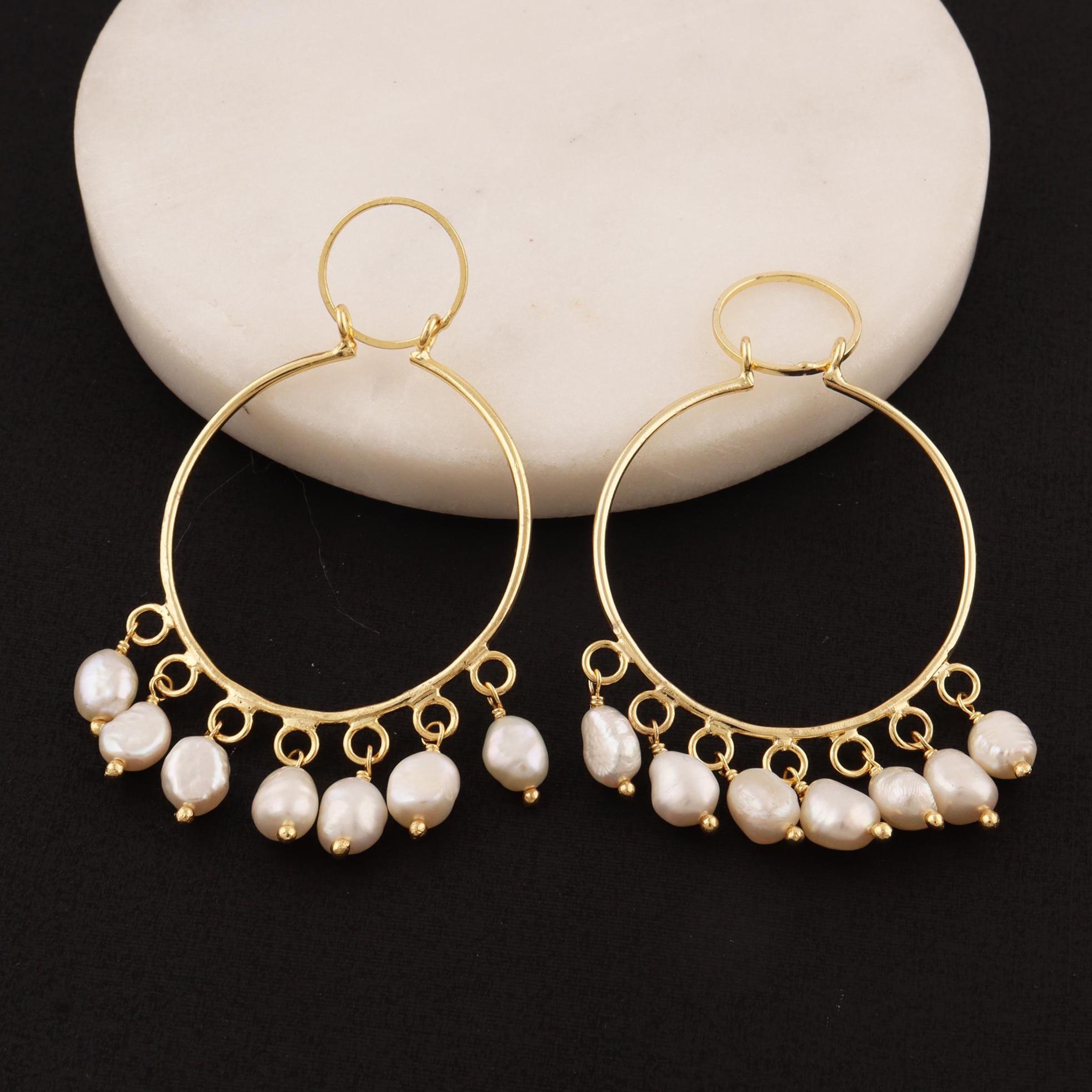 Natural Freshwater Pearl Connector Pair Gold Plated Wire Wrapped Earring Charms