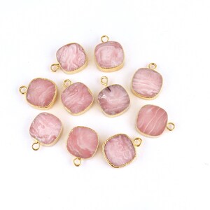 Rhodochrosite Pendant Charm Cushion, Square, Marquise Shape Gold Electroplated Single Bail Connector for Necklace, Bracelet Jewelry Making