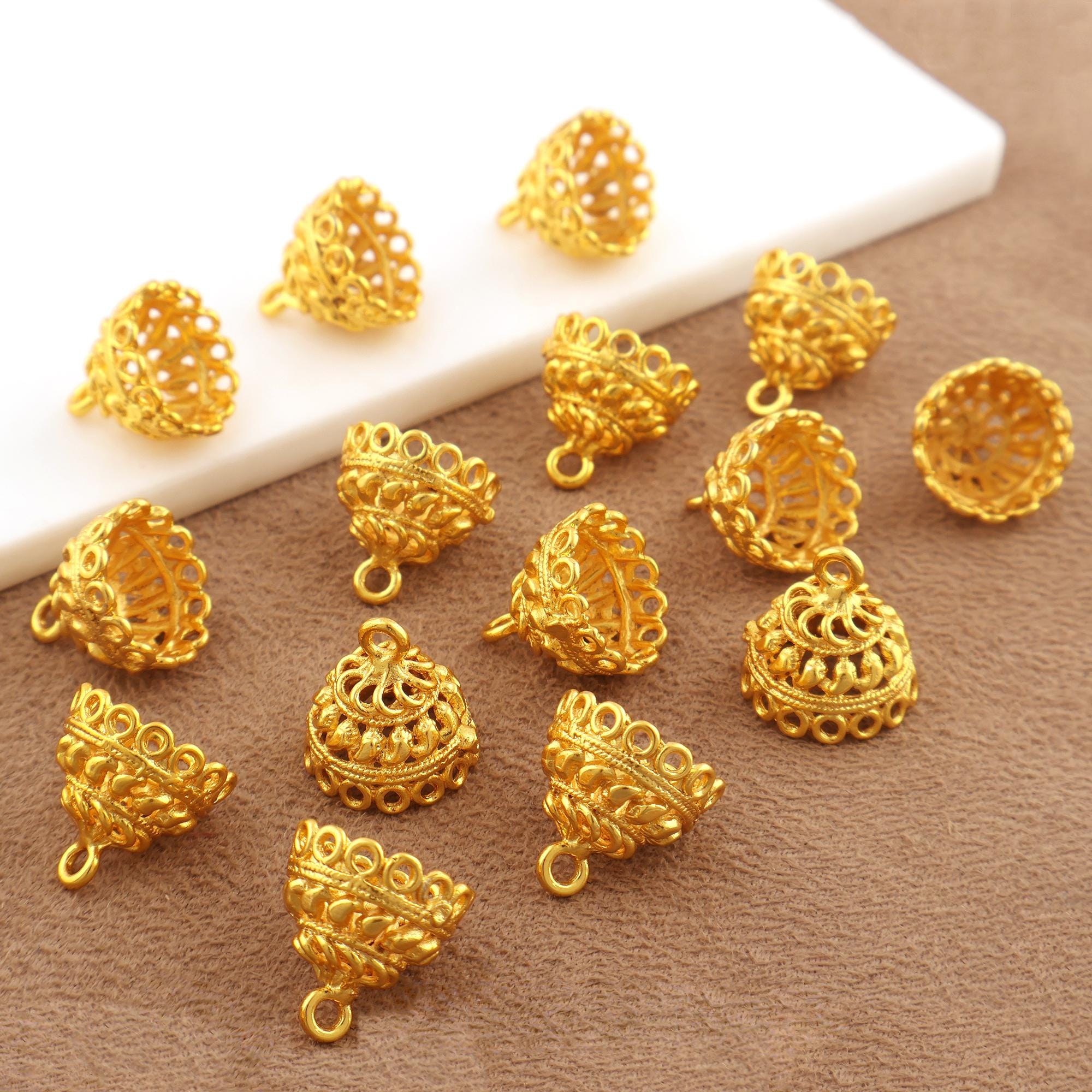 Gold Plated Jhumka Earring Connectors, Pairs (14mm)